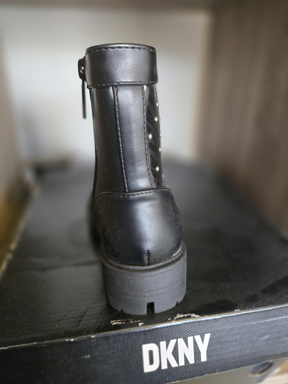 DKNY Black Studded Combat Boots - Picture 6 of 8